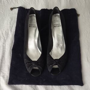 Stuart Weitzman Black Bow Peep Toe Heels